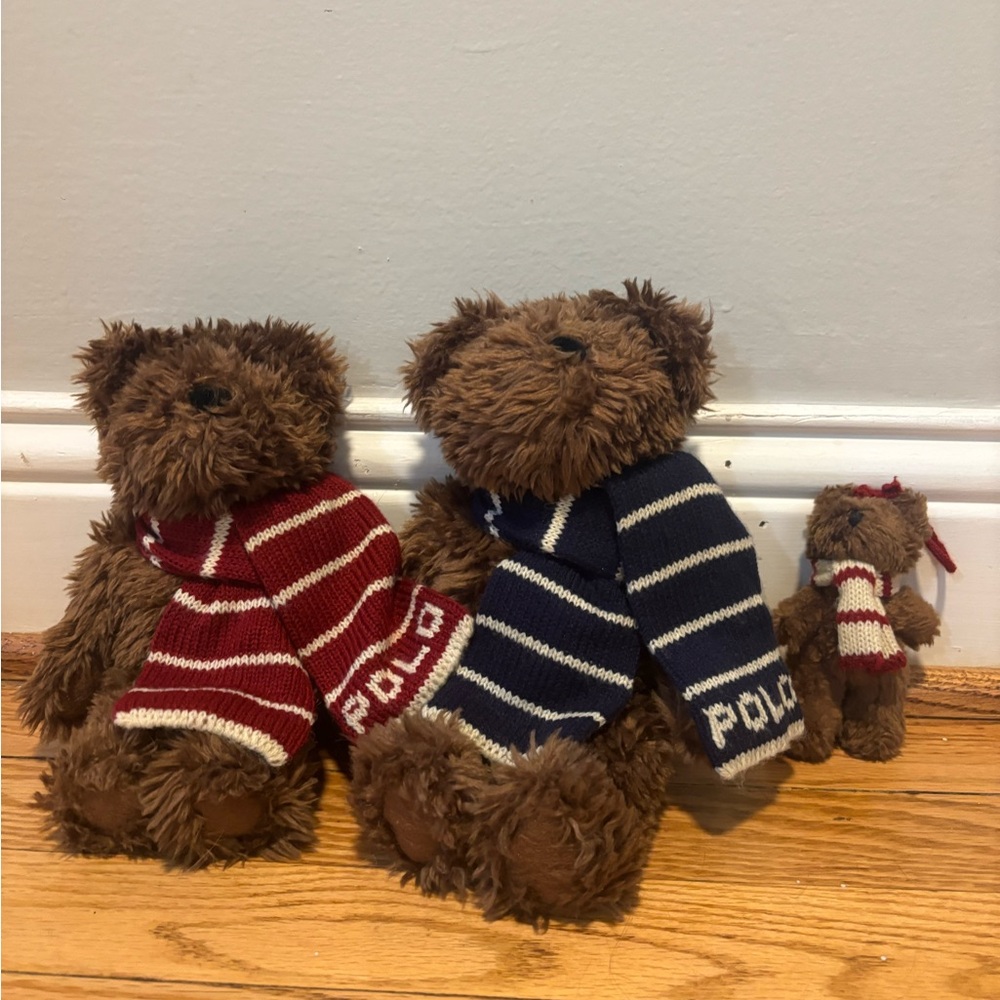 Polo by Ralph Lauren Brown Stuffed Bears with Red and Blue Scarves